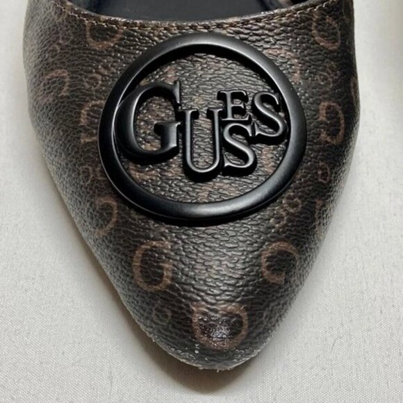 Guess GFMarnie Slingback Flats Women's 6.5 Brown Black Logo Pointed Toe Shoes - Picture 5 of 16